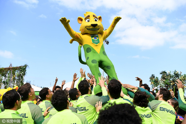 巴西代表團(tuán)歡迎儀式 奧運(yùn)吉祥物現(xiàn)身同嗨