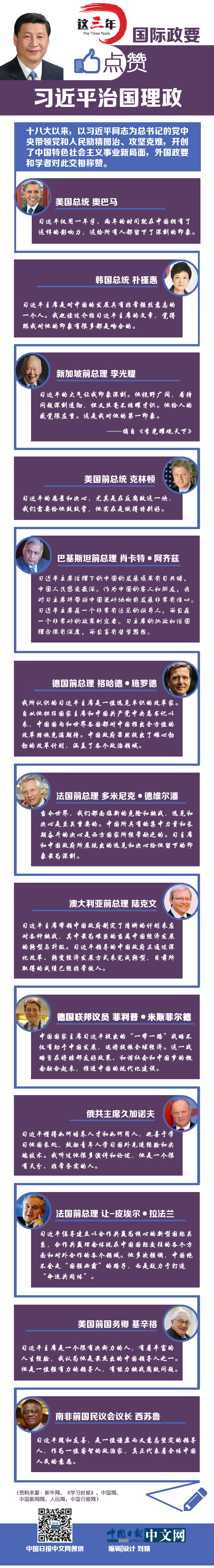 這三年，國際政要點贊習近平治國理政