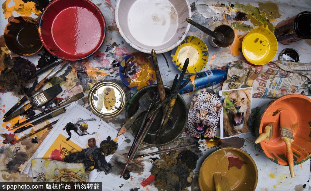 印度傳統虎舞的臺前幕后 表演者用顏料涂滿全身化身“猛虎”