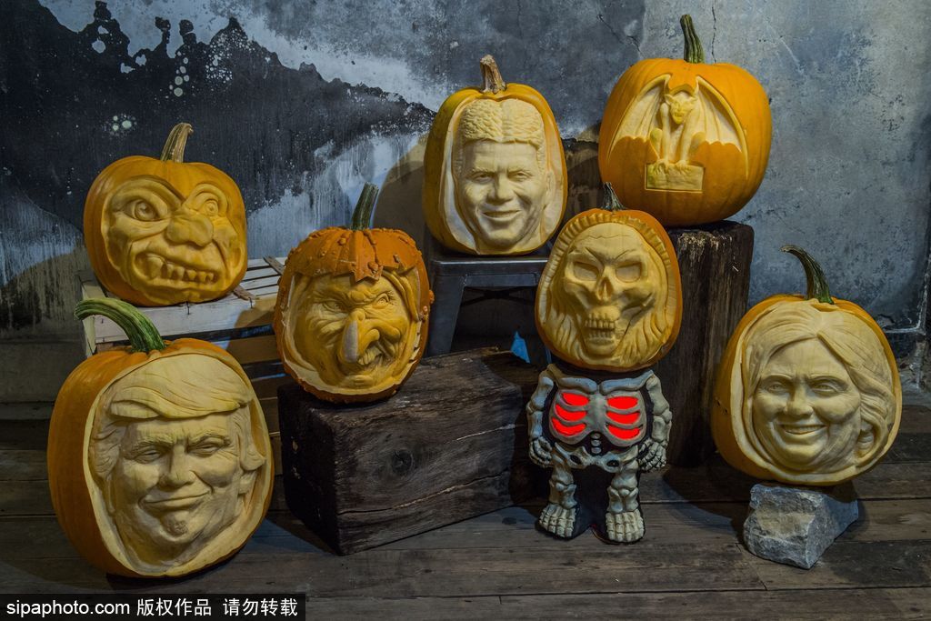 英國：萬圣節最新流行人臉南瓜 特朗普希拉里“上鏡”