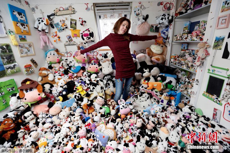 法國女模酷愛收集玩偶 與上千奶牛玩偶“同吃同住”