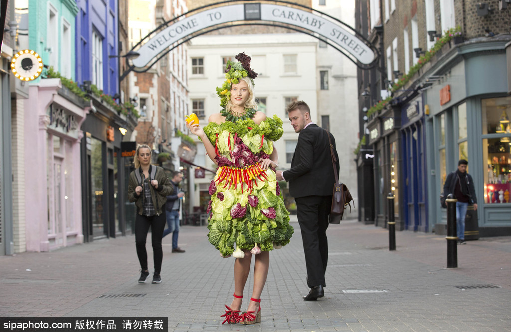 時(shí)尚bug沖擊！ 英國模特展示沙拉材料制成服裝
