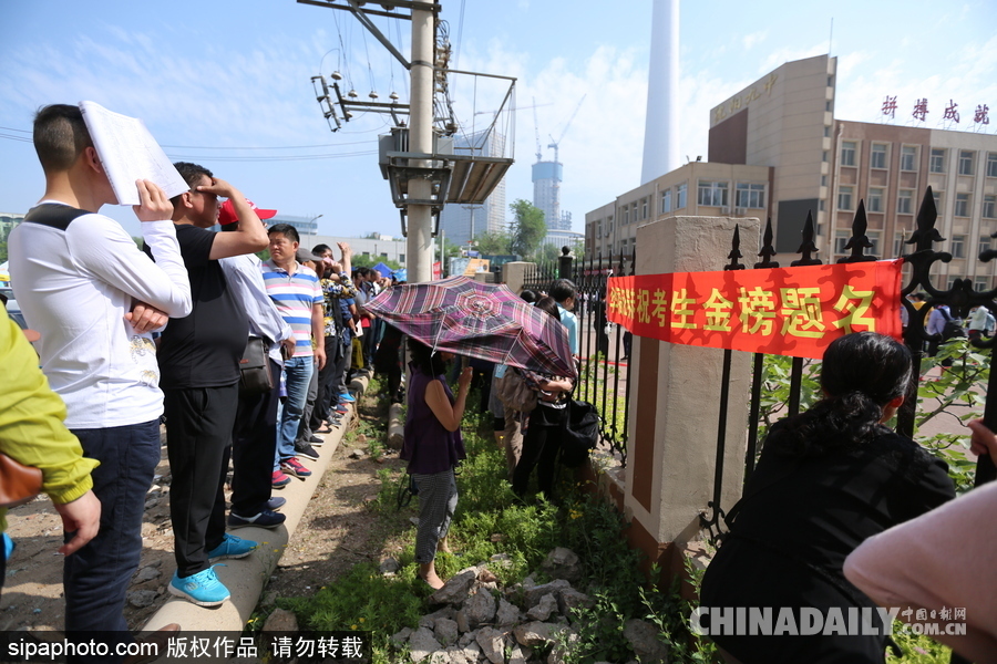 可憐天下父母心 沈陽考場(chǎng)外家長(zhǎng)頂烈日踩廢棄電線桿翹首以盼