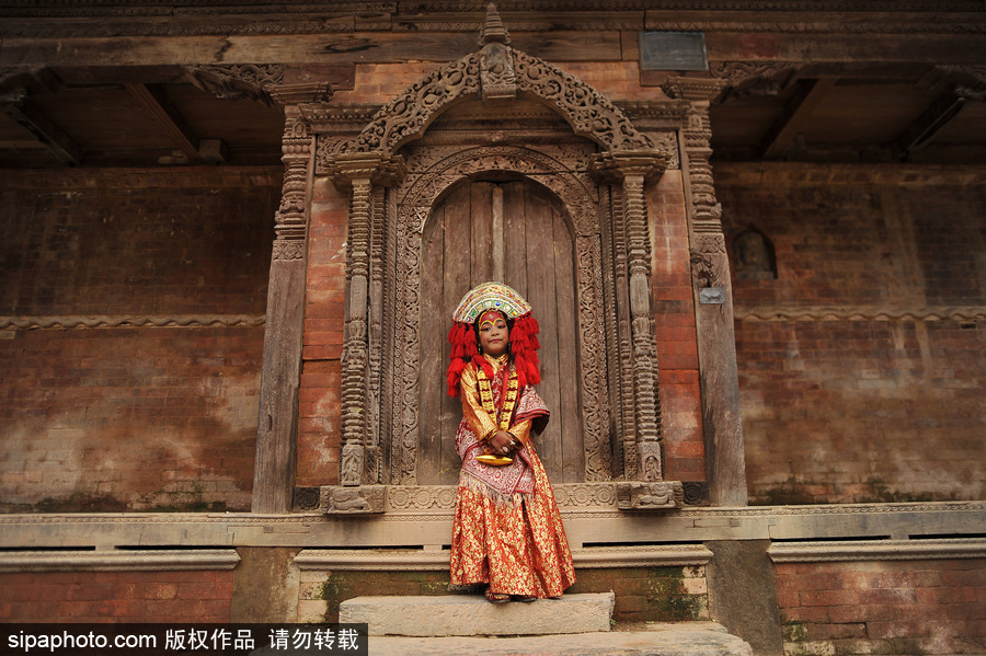 尼泊爾百名女孩精心裝扮化身“活女神” 慶祝庫瑪麗崇拜節
