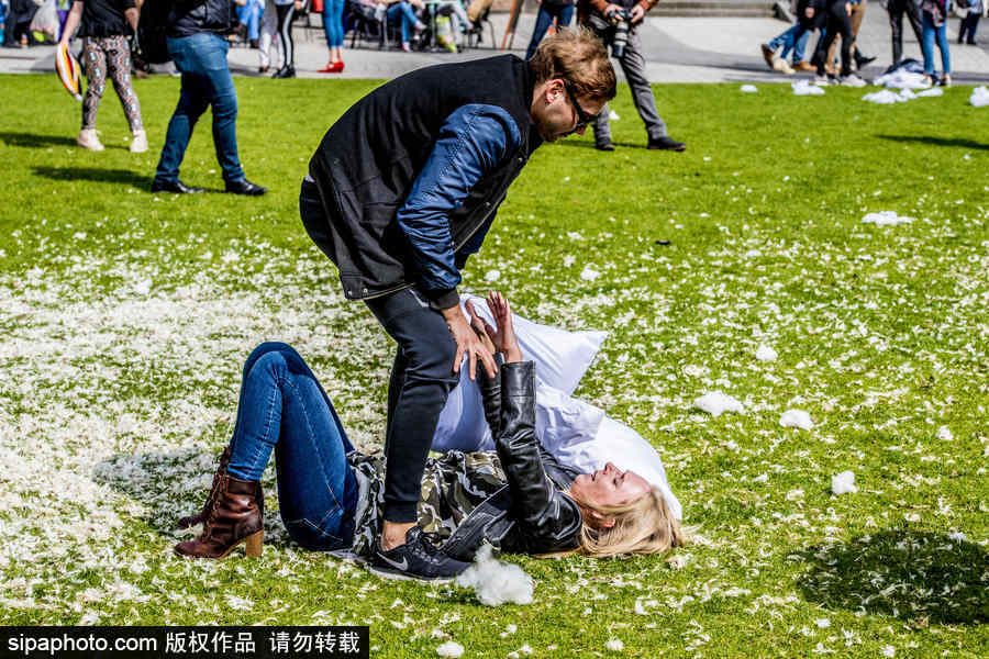 國際枕頭大戰日 荷蘭鹿特丹民眾街頭狂歡