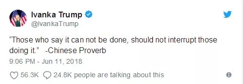 伊萬(wàn)卡發(fā)了條“中國(guó)諺語(yǔ)”,中國(guó)網(wǎng)友:并不知道是哪句